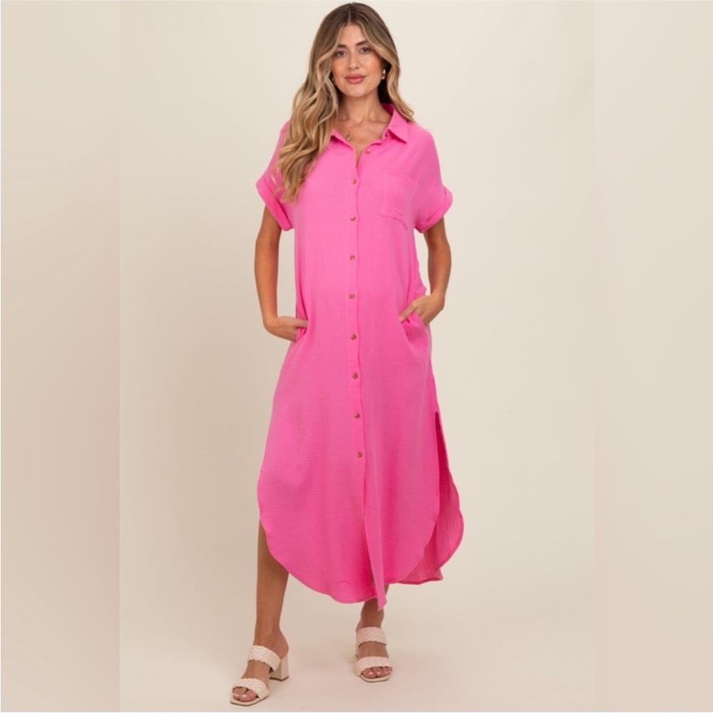 Bluivy Hot pink oversized button down dress size L